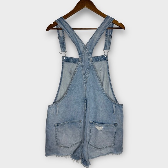 Abercrombie &‎ Fitch Distressed Denim Bib Overalls Shortalls Jeans Raw Hem Large - Picture 4 of 6